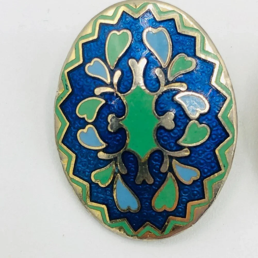 Vintage Blue and Green Enamelled Earrings - Picture 3 of 5